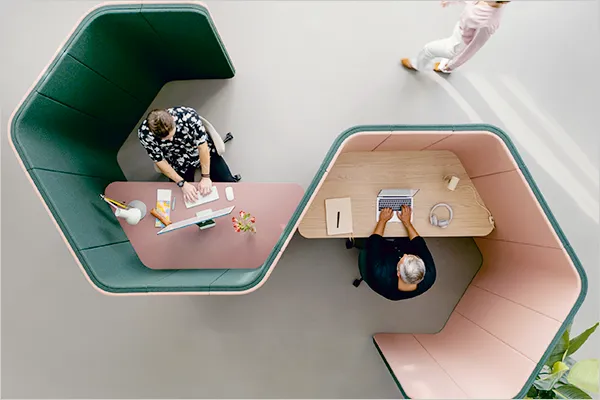 buero_ruhezone Büromöbel, Büroeinrichtung, ergonomische Bürostühle, höhenverstellbare Schreibtische, Ruhezone, Lounge Möbel